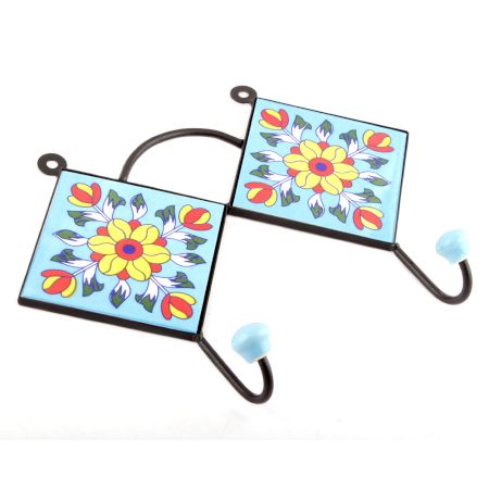 Turquoise And Yellow Sun Flower Tiles Hooks